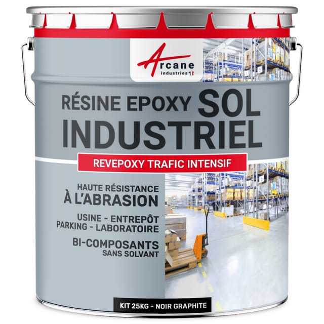 Zwei-komponenten-industrie-epoxid-beschichtung - Revepoxy Trafic Intensif - Graphitschwarz Ral 9011 - Kit 25kg Bis Zu 50m² Für 2 Schichten - Graphitschwarz Ral 9011