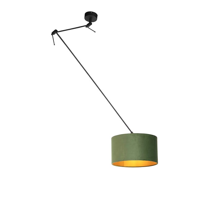 Hängelampe Mit Veloursschirm Grün Mit Gold 35 Cm - Blitz I Schwarz