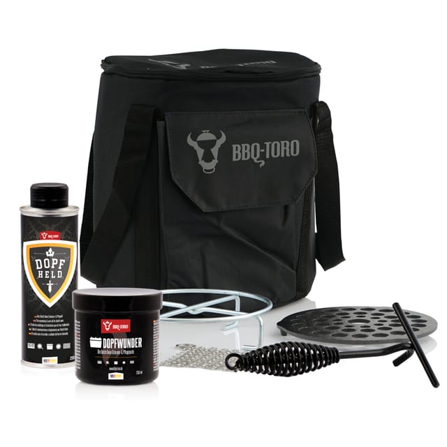 7-teiliges Zubehör Set Für Dutch Oven, Mit Tasche, Pflegeöl, Pflegepaste Und Vielem Mehr - Bbq-toro