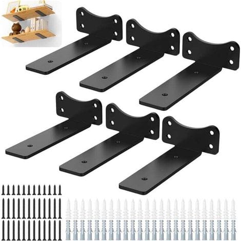 Set Mit 6 Wandregalen, Wandregalhalterungen, 90-grad-winkelhalterungen, Schwarzen Industrie-regalhalterungen, Hochbelastbaren Winkelhalterungen, Tragfähigkeit 70 Kg (15 Cm)