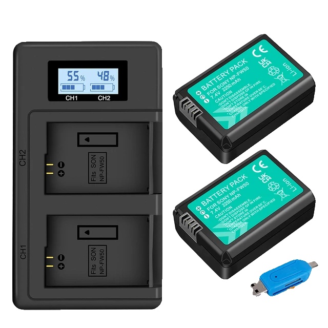 Externer Akku Mit 2250 Mah, Kompatibel Mit Digitalkameras, Inklusive 2 Akkus Und Ladegerät.