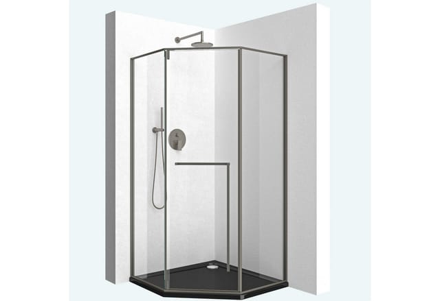 Doporro Fünfeckdusche Duschkabine 80x80cm Duschabtrennung 8mm Esg-sicherheitsglas Klarglas Inkl. Nano-beschichtung Rahmenkonstruktion Aus Edelstahl Ravenna68k-plus