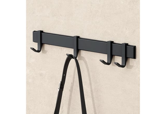 Doporro Garderobenhaken Aluminium, 4 Verschiebbare Wandhaken, Selbstklebend & Stabil, Kleiderhaken Wand Für Jacken Und Handtücher, Ideal Für Flur, Bad Oder Schlafzimmer, Matt Schwarz