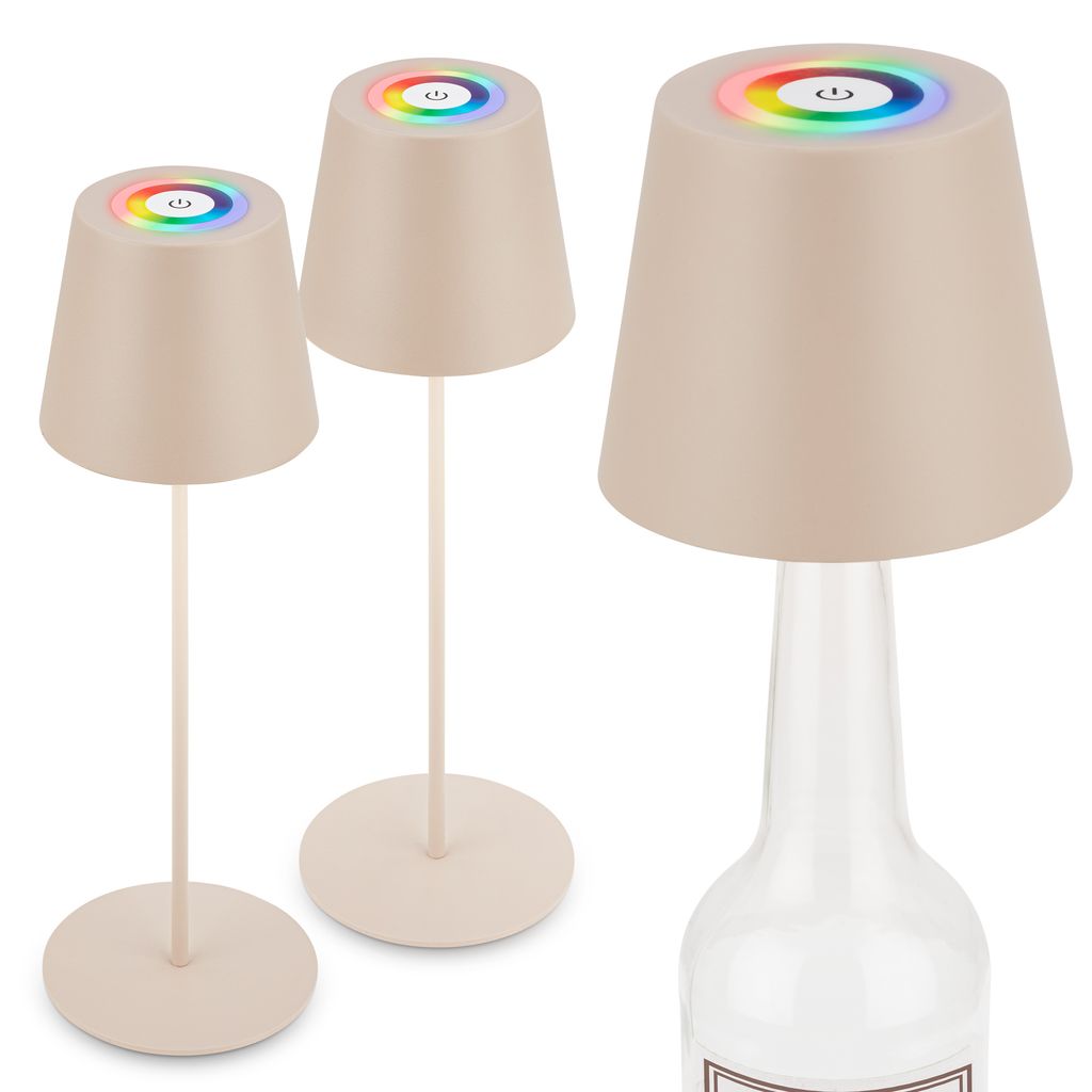 3 In 1 Rgbw Led Tischlampe Kabellos Ip44 Dimmbar Touch Höhenverstellbar Spritzwasserschutz Beige 36 X Ø10,5 Cm