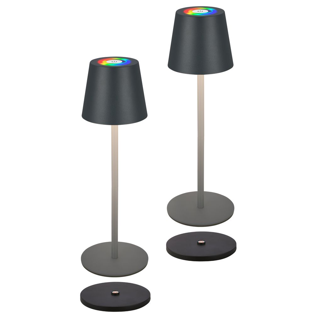 Briloner Cilano Rgbw Led Tischlampe Kabellos Ip44, Dimmbar, Touch, Kabellos, Spritzwasserschutz, Anthrazit, Ø12 X 36 Cm