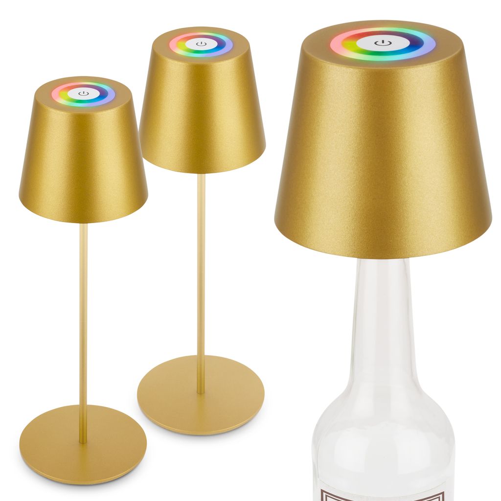 Briloner Calida 3 In 1 Rgbw Led Tischlampe Kabellos Ip44, Dimmbar, Touch, Höhenverstellbar, Spritzwasserschutz, Goldfarbig, 36 X Ø10,5 Cm
