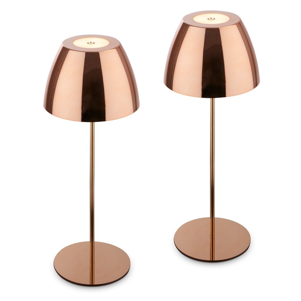 2er Set Akku Tischlampen: Die Eleganten Leuchten In Kupferfarbe Fügen Sich Vielseitig In Unterschiedliche Umgebungen Ein Und Sind Mit Einer Höhe Von Jeweils 36cm Kompakt Auf Tisch, Sideboard Oder Terr
