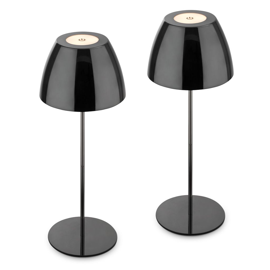 2er Set Akku Tischlampen: Die Eleganten Leuchten In Schwarz-chrom Fügen Sich Vielseitig In Unterschiedliche Umgebungen Ein Und Sind Mit Einer Höhe Von Jeweils 36cm Kompakt Auf Tisch, Sideboard Oder Te