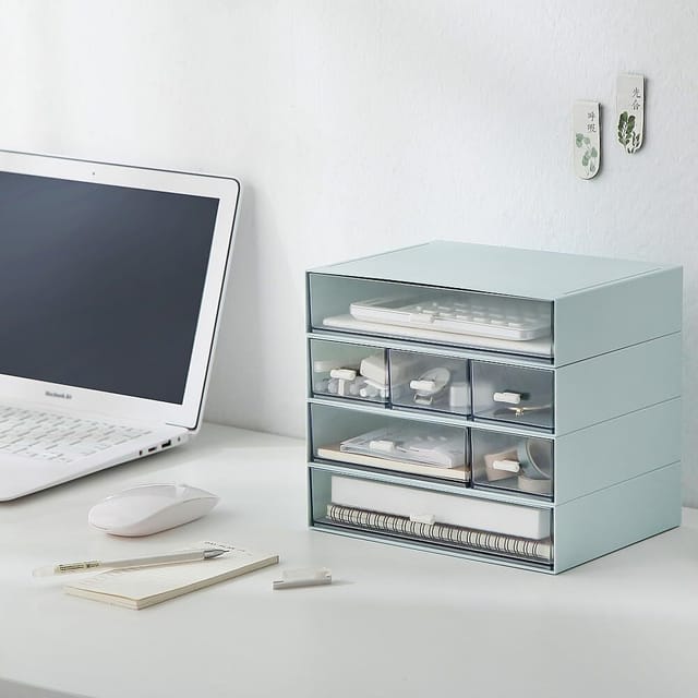 3-stufiger Schreibtisch-schubladenorganizer Mit 6 Schubladen, Make-up-organizer, Stapelbare Aufbewahrungsbox, Kunststoff-aufbewahrungsschubladen Zur Aufbewahrung Von Schreibwaren Und Kosmetika (blau)