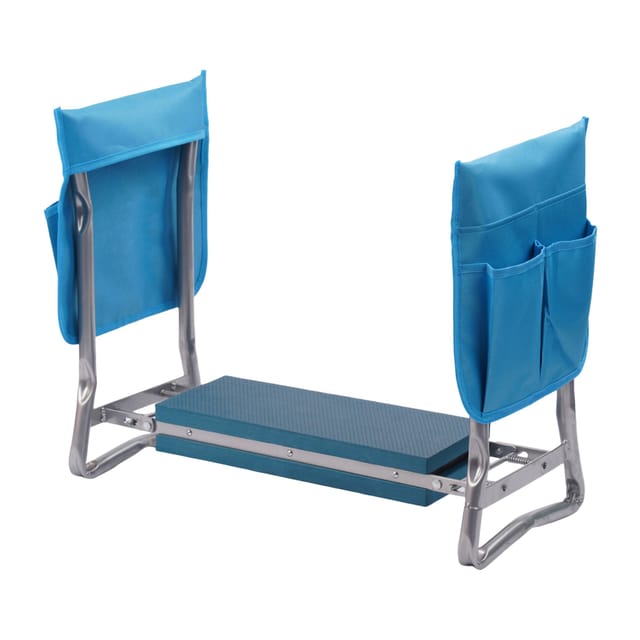 Relaxdays Kniebank Gartenarbeit, Klappbar, Gepolstert, Mit Taschen, 2-in-1 Kniehilfe & Gartensitz, Bis 150 Kg, Hellblau