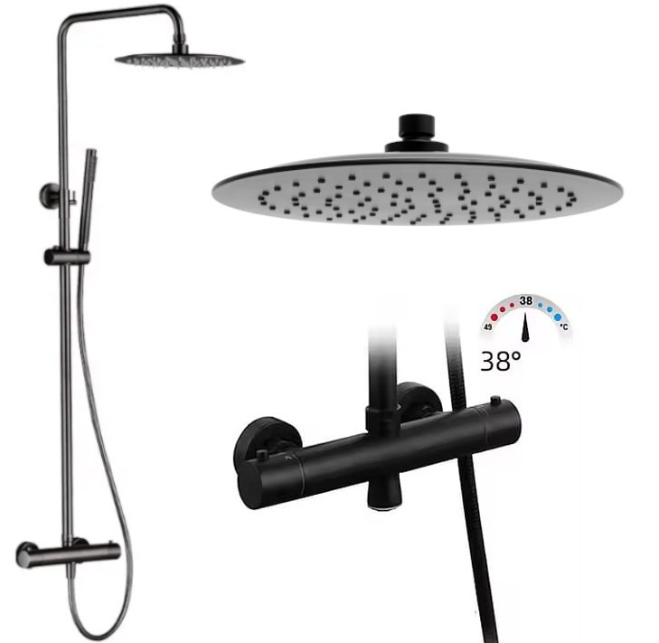 Duschsäule Thermostatisch, Schwarz Matt Falcade 118 Cm
