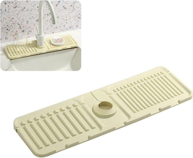 Küchenspülen-armaturenmatte – Fortschrittlicher Silikon-spritzschutz Für Schnelles Trocknen – Ideale Schutzwanne Für Steinspülen In Küche Und Bad (beige)