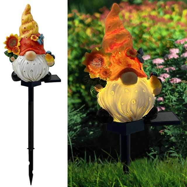 Herbstlicher Solar-gartenzwerg, Gartenzwergfigur Mit Sonnenblumen Und Vogel, Solar-lichterkette Für Einen Feengarten, Herbstzwergdekorationen Für Haus, Garten, Hof, Rasen, Terrasse (gelb)
