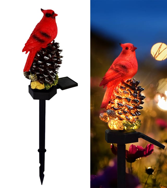 Kardinal-dekoration, Kardinal-geschenke, Solar-kardinal-gartendekoration, Wasserdichte Rote Vogelfigur, Solar-pfahlleuchten Für Garten, Terrasse, Rasen, Veranda, Friedhof, Grab (strobile)