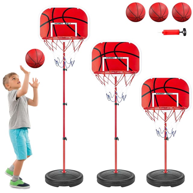Basketballkorb Für Kinder Im Außenbereich, Inklusive 2 Netzen, 3 Basketbällen, Pumpe Und Montagewerkzeug, Höhenverstellbarer Basketballpfosten Von 50 Bis 150 Cm, Basketballset Für Garten/innenbereich
