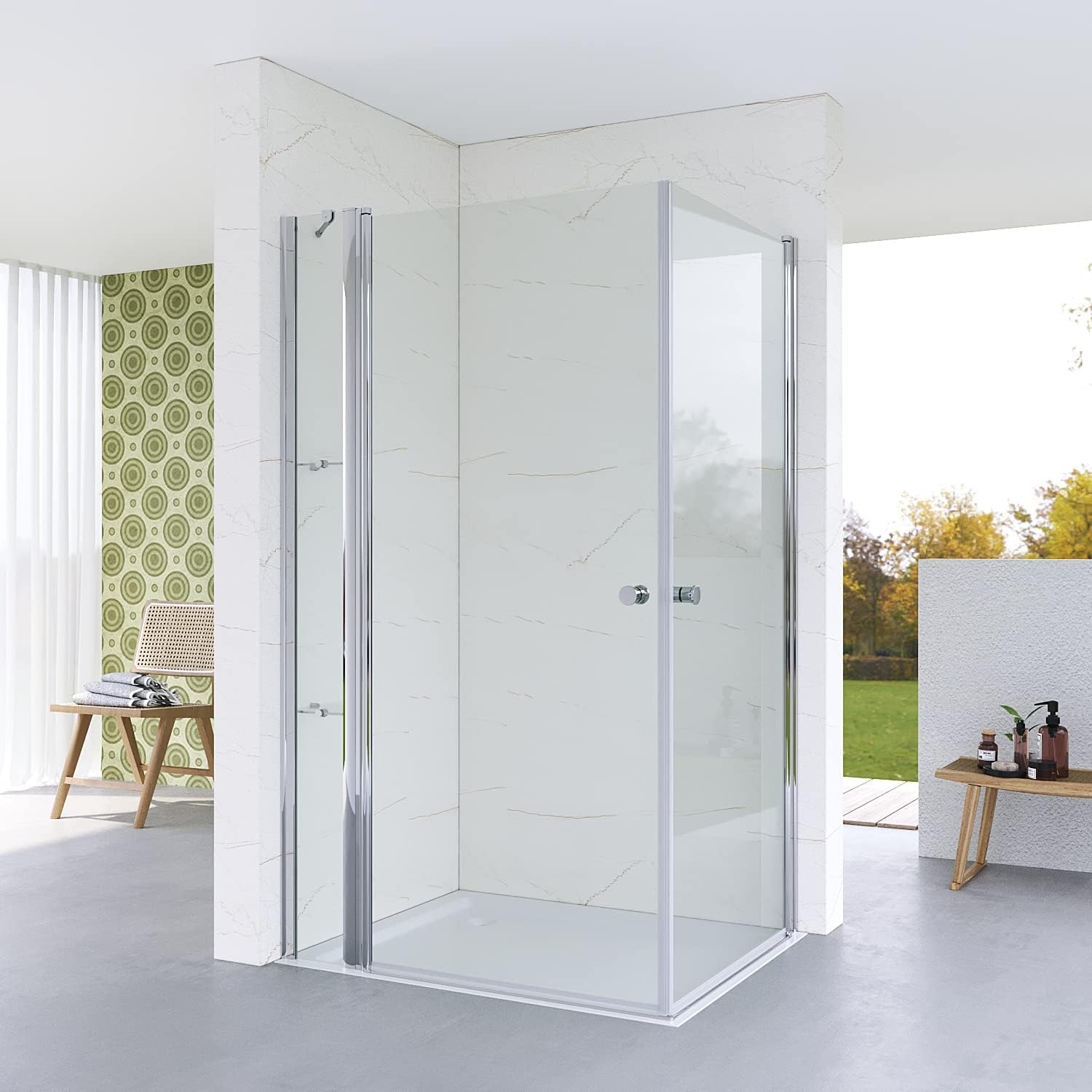 Aquabatos Eckdusche Rahmenlos 115x70x187cm Duschabtrennung Mit Drehtür & Seitenteil Esg Sicherheitsglas 5 Mm Klarglas Bodengleich & Liftfunktion