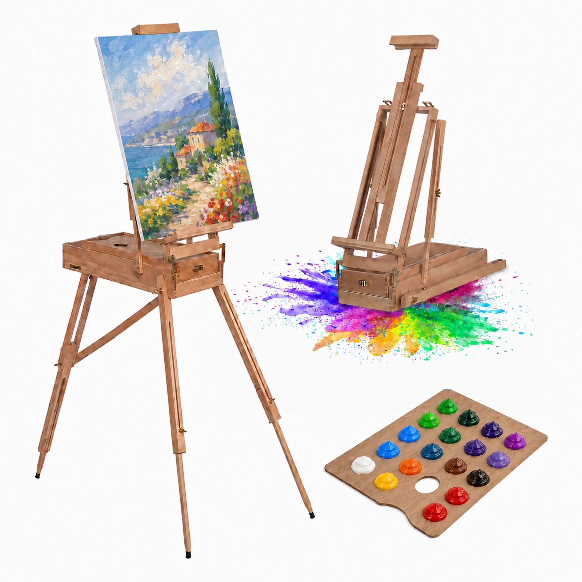 2-in-1 Staffelei Aus Buchenholz Mit Schublade Und Palette