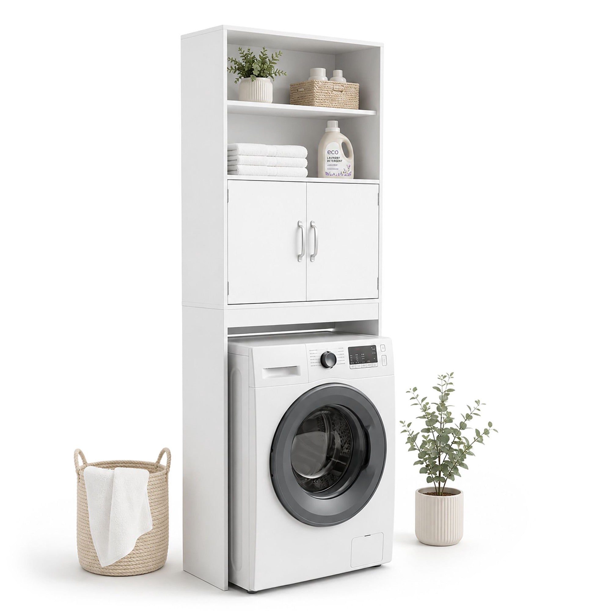 Waschmaschinenschrank, 2 Türen, Weiß, Holzwerkstoff