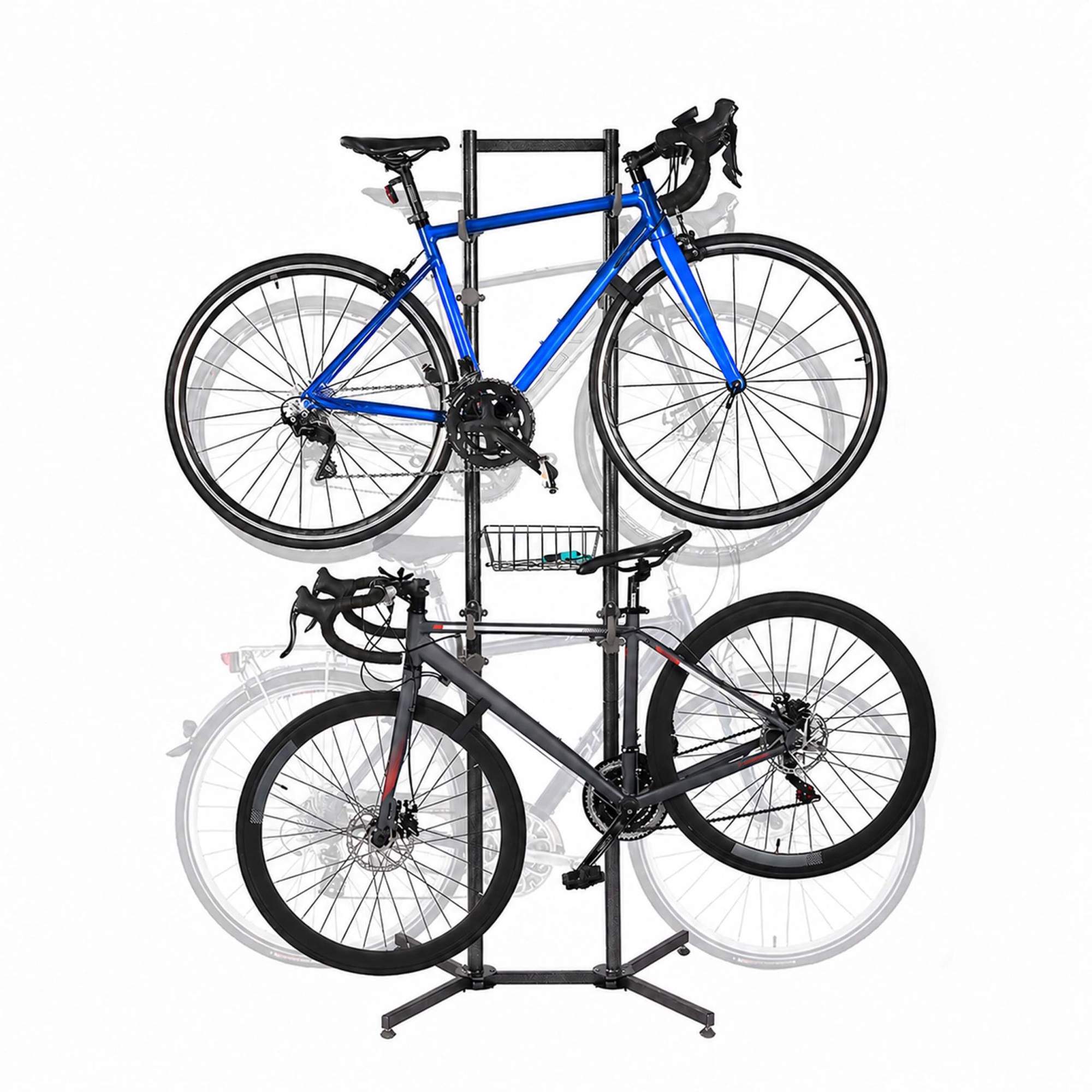 Freistehender E-bike-ständer Mit Korb Und Verstellbaren Armen