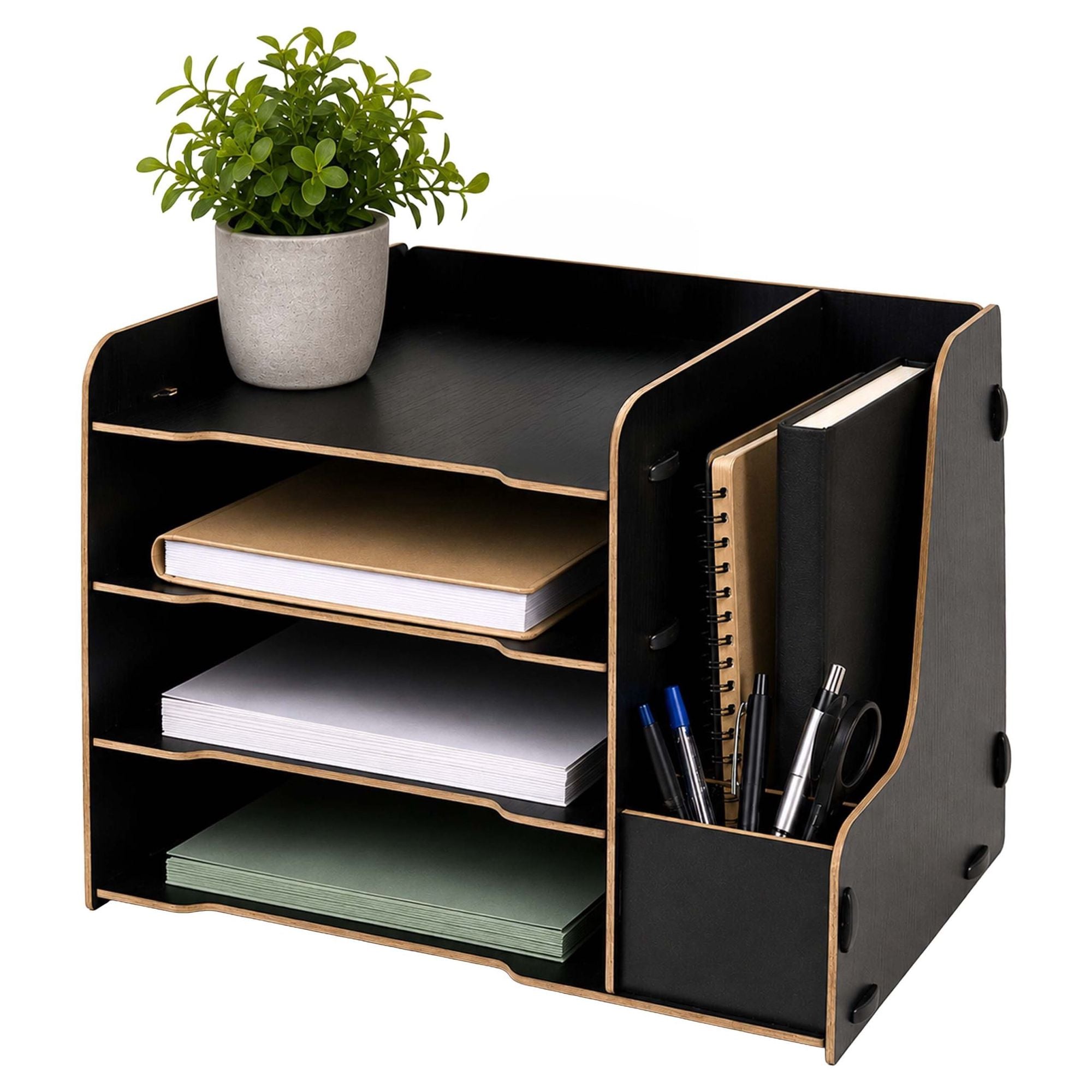 Schreibtisch-organizer Aus Mdf Mit 4 Fächern, Holzoptik