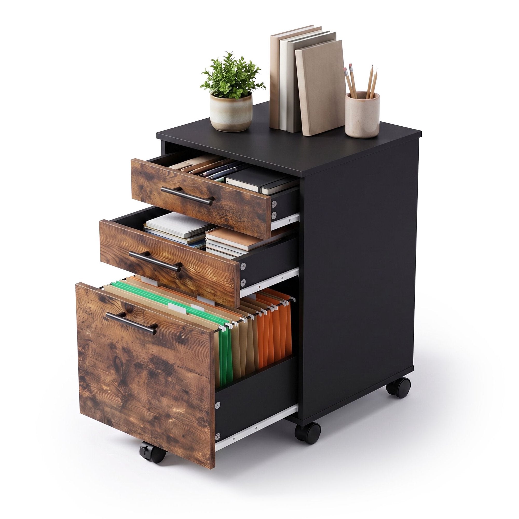 Rollcontainer Mit 3 Schubladen, Braun – 57,5 X 40 X 40 Cm