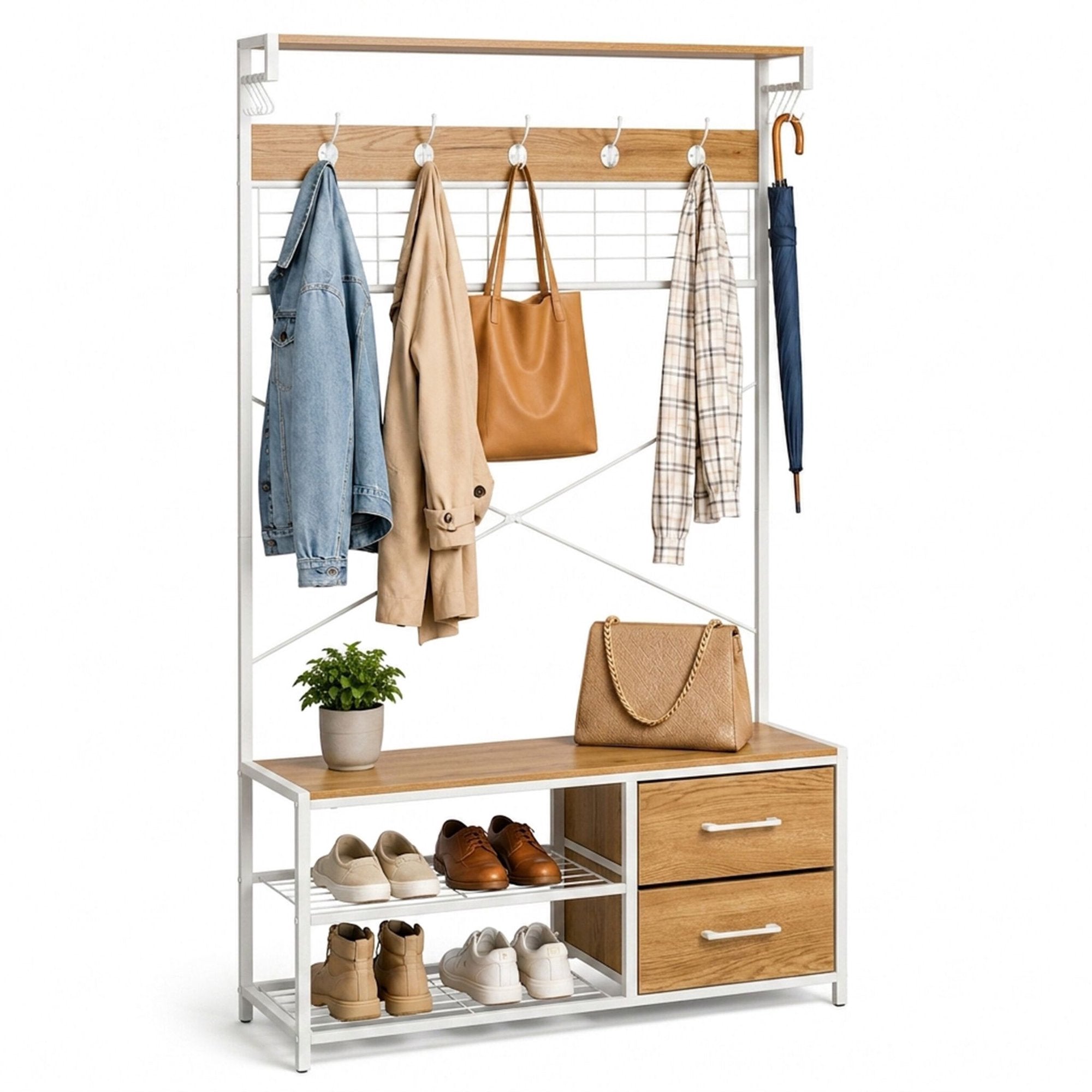 Freistehende Garderobe Mit Schuhablagen Und Schubladen