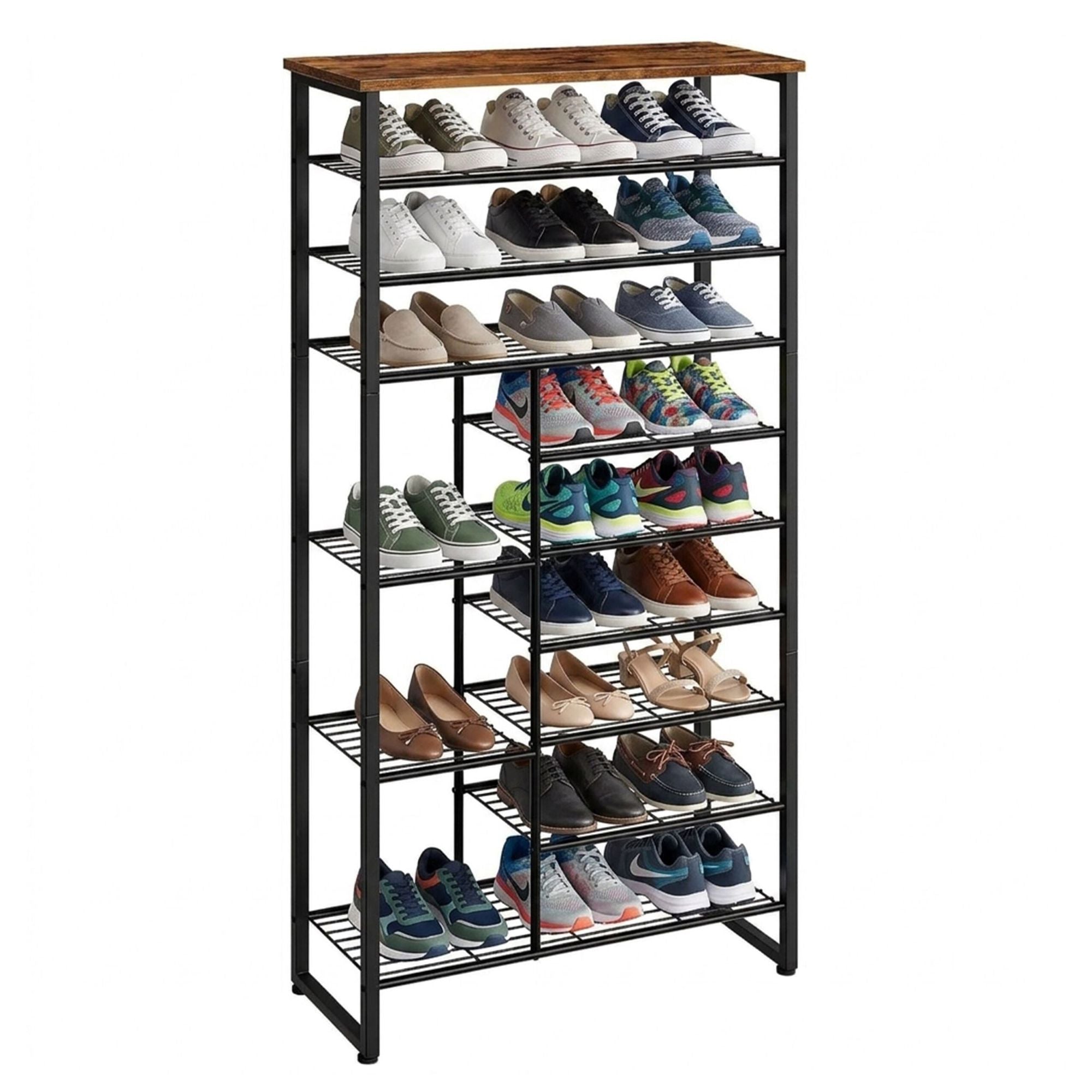 Schuhregal Aus Metall Und Mdf Mit 10 Ebenen, Braun, Platzsparend