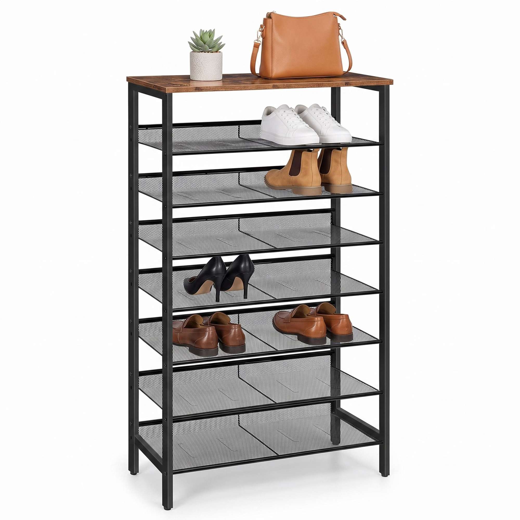 8-stöckiges Schuhregal Aus Metall Und Mdf, Braun