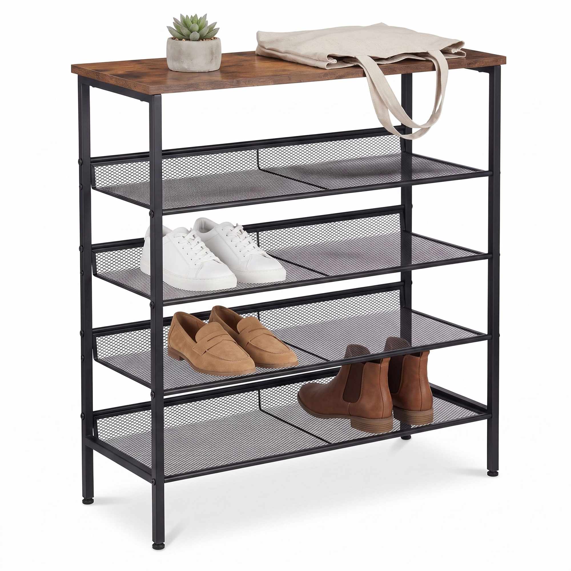 5-stöckiges Schuhregal Aus Metall Und Mdf, Braun, 81 X 75 X 30 Cm