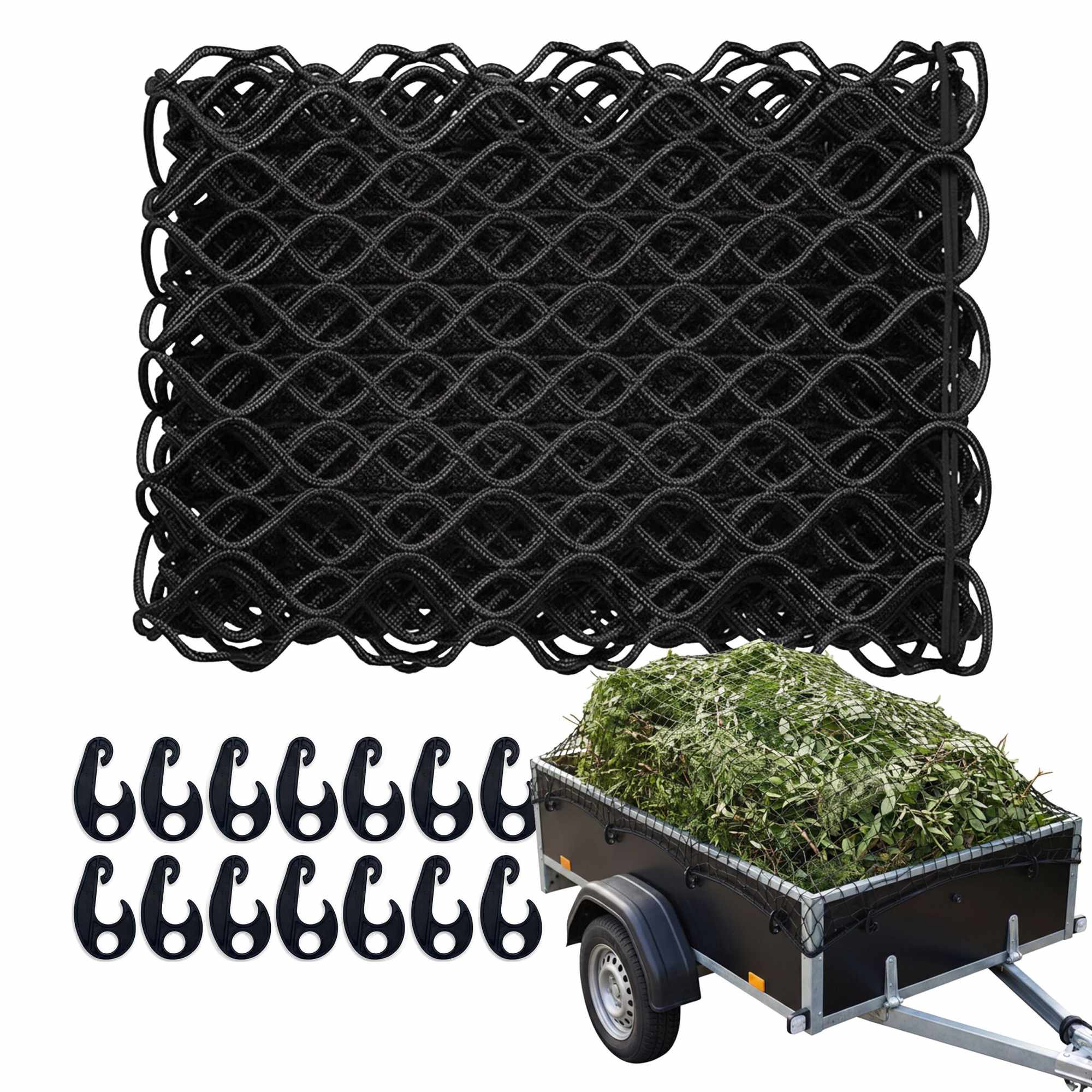 Anhängernetz 2x3m Schwarz, Strapazierfähiges Pp-kunststoff