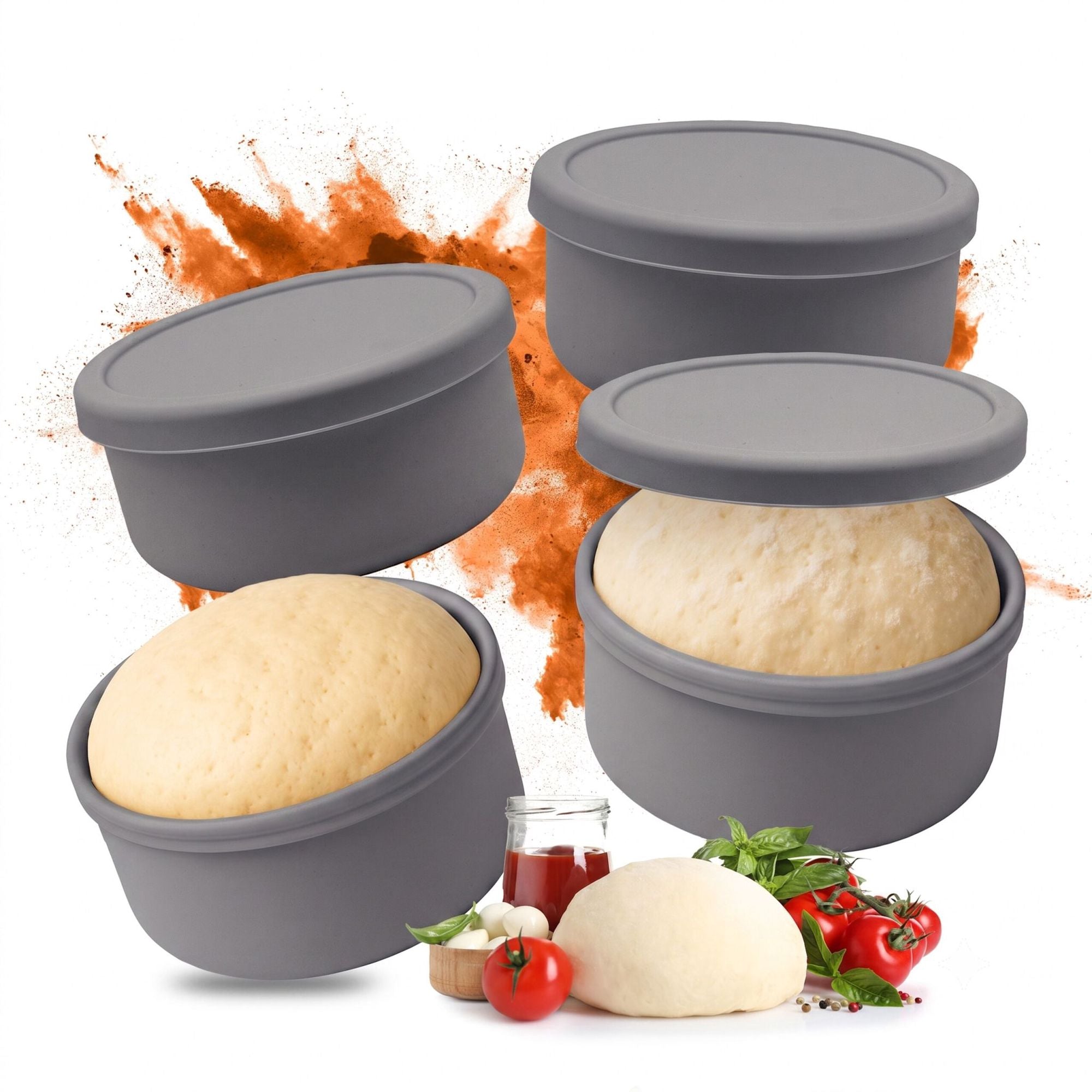 Gärboxen Aus Silikon Für Pizzateig Mit Deckel, 4er-set