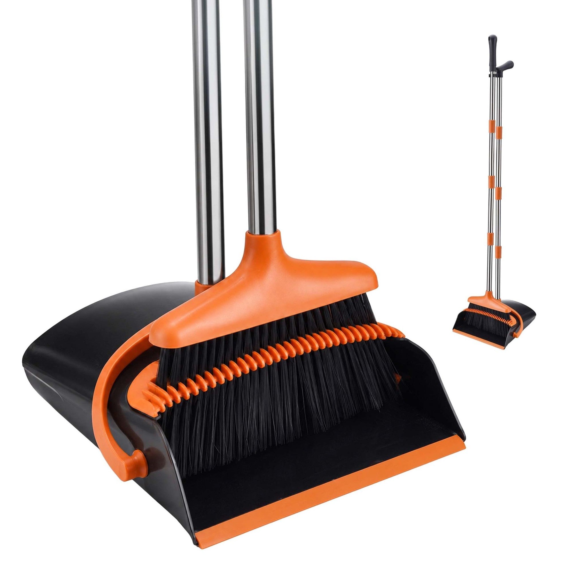 Stehbesen- Und Kehrschaufel-set, Verstellbarer Stiel, Schwarz/orange