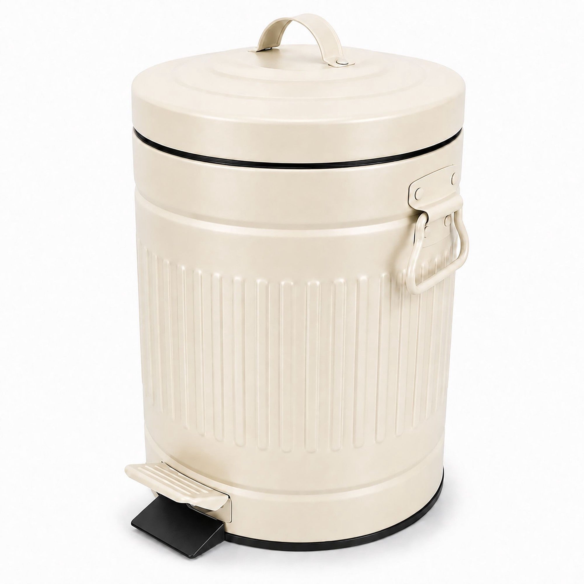 Beigefarbener Retro-treteimer Fürs Badezimmer, 5 Liter Fassungsvermögen, Deckel Mit Soft-close-funktion