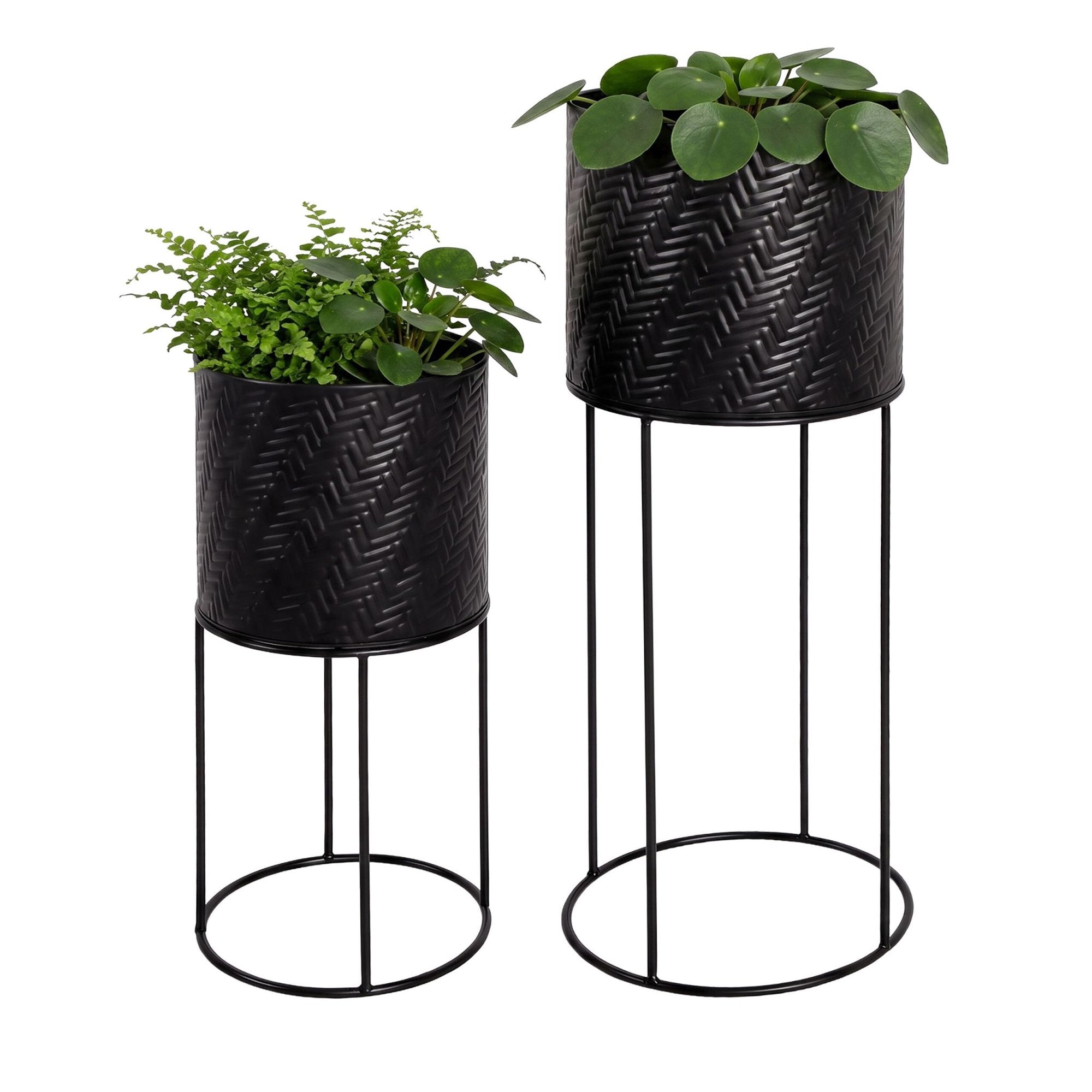 Schwarzes Metall-pflanzenständer-set (2er-set) – Moderne, Geprägte Oberfläche