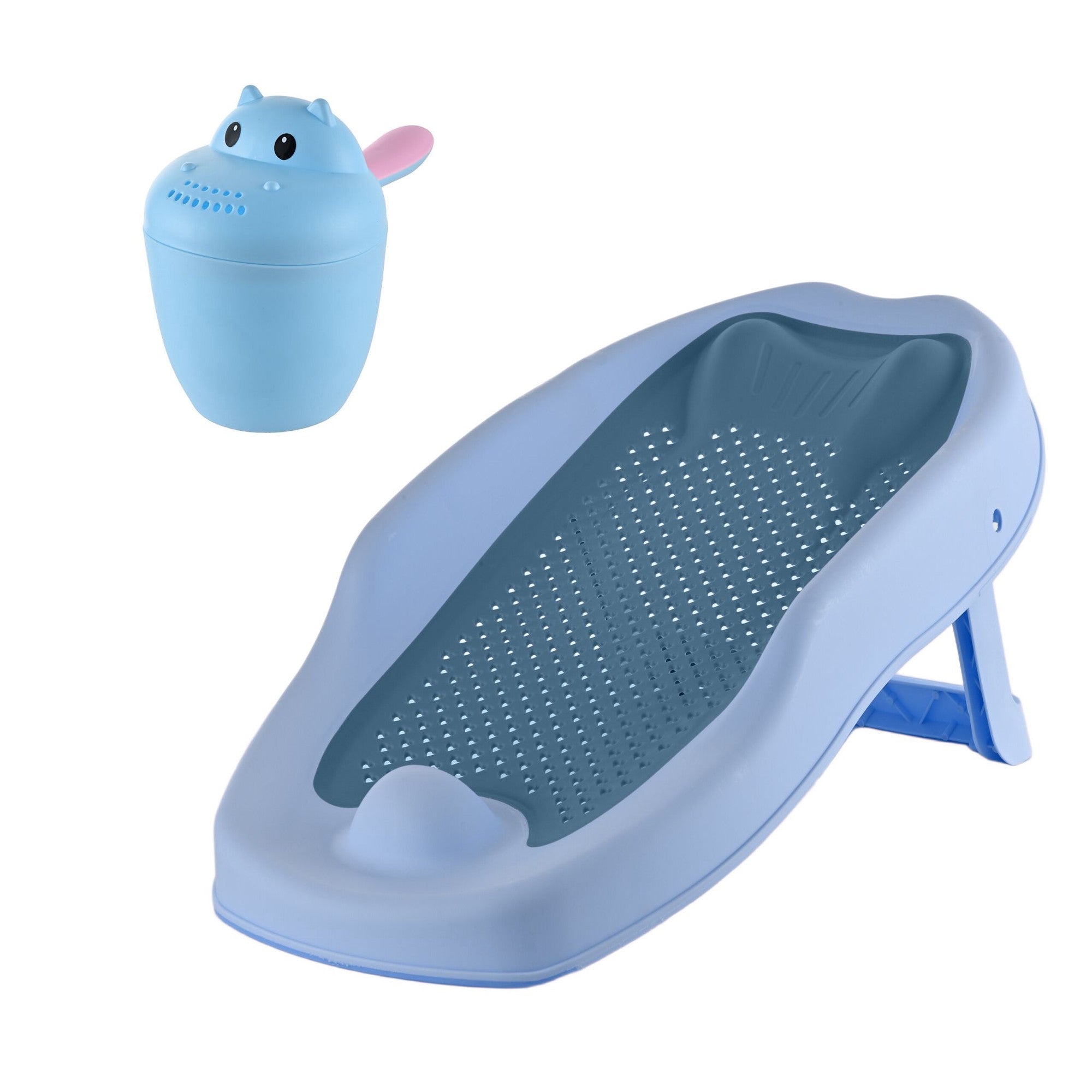 Baby-badeset Mit Nilpferd-spülbecher – Blau