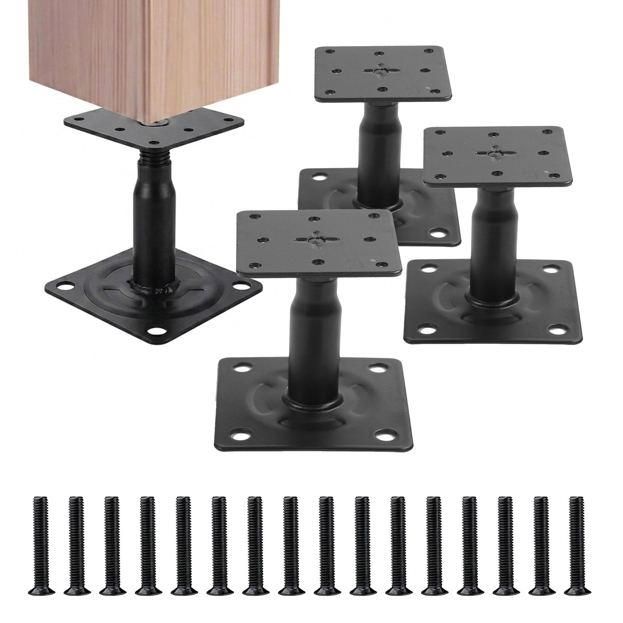 Verstellbare Pfostenstützen, 4er-set – Schwarz, Stahl
