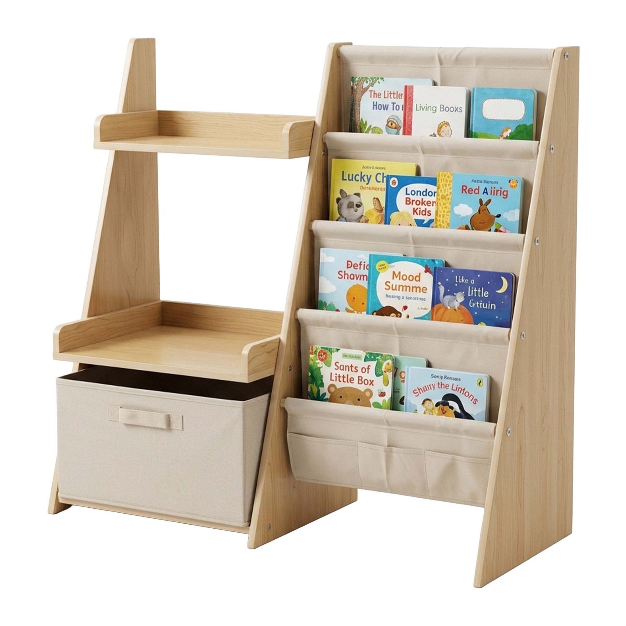 Kinderbücherregal Mit Stofftaschen Und Herausnehmbarer Box