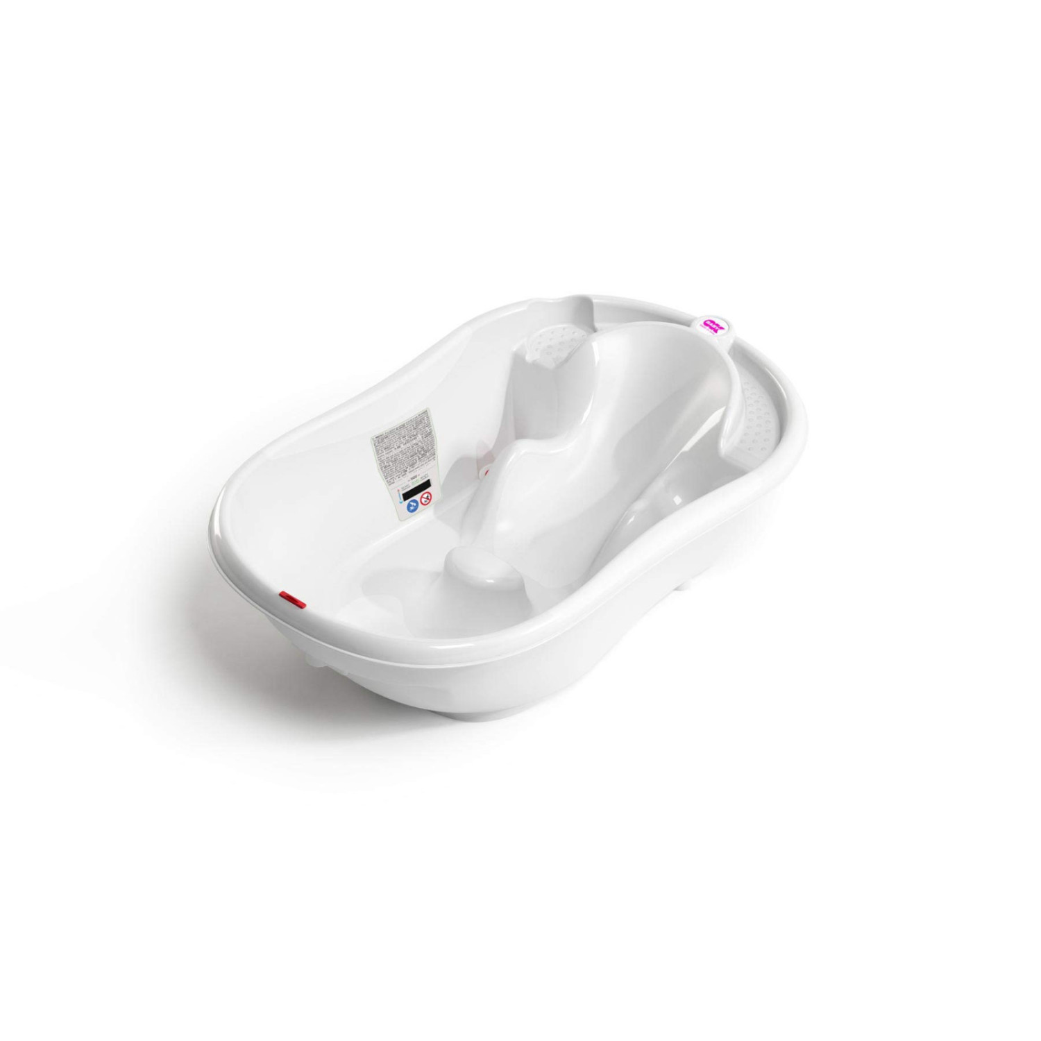 Okbaby Ergonomische Badewanne Onda Für Neugeborene 0-12 Monate Mit Integriertem Digitalem Thermometer, Weiß