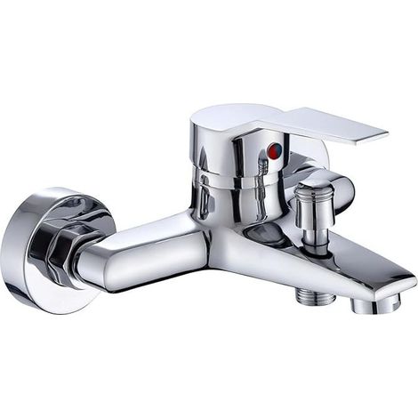 Einhebel-badewannen-/duschmischer Aus Kupfer – Warm- Und Kaltwasser – Wandmontage Für Badezimmer Und Badewanne, Silber