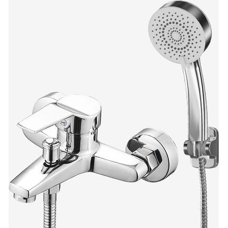 Wannen-brausebatterie, Badewannenarmatur Mit Handbrause Und Flexiblem Schlauch, Halterung, Chrom, Silber