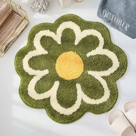 Niedliche Gänseblümchen-badematte, Blumenförmige Matte, Waschbar, Runde Badematte, Blume, Waschbare Bodenmatte Für Den Boden (grün)