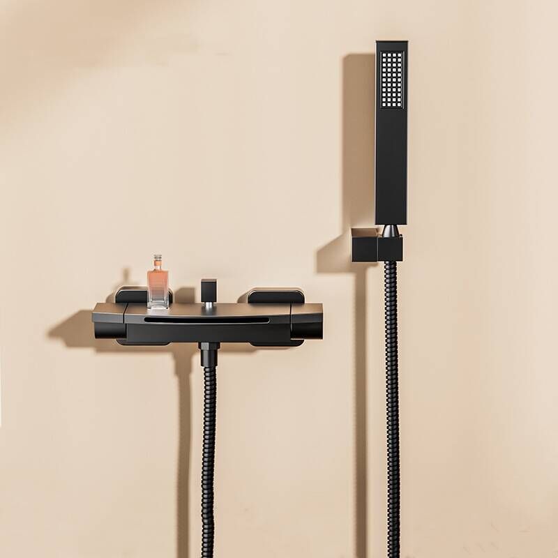 Schwarzer Wasserfall-wand-badezimmer-wasserhahn, Wand-badezimmer-wasserhahn, Badezimmer-wasserhahn Mit Handbrause, Badezimmer-mischbatterie