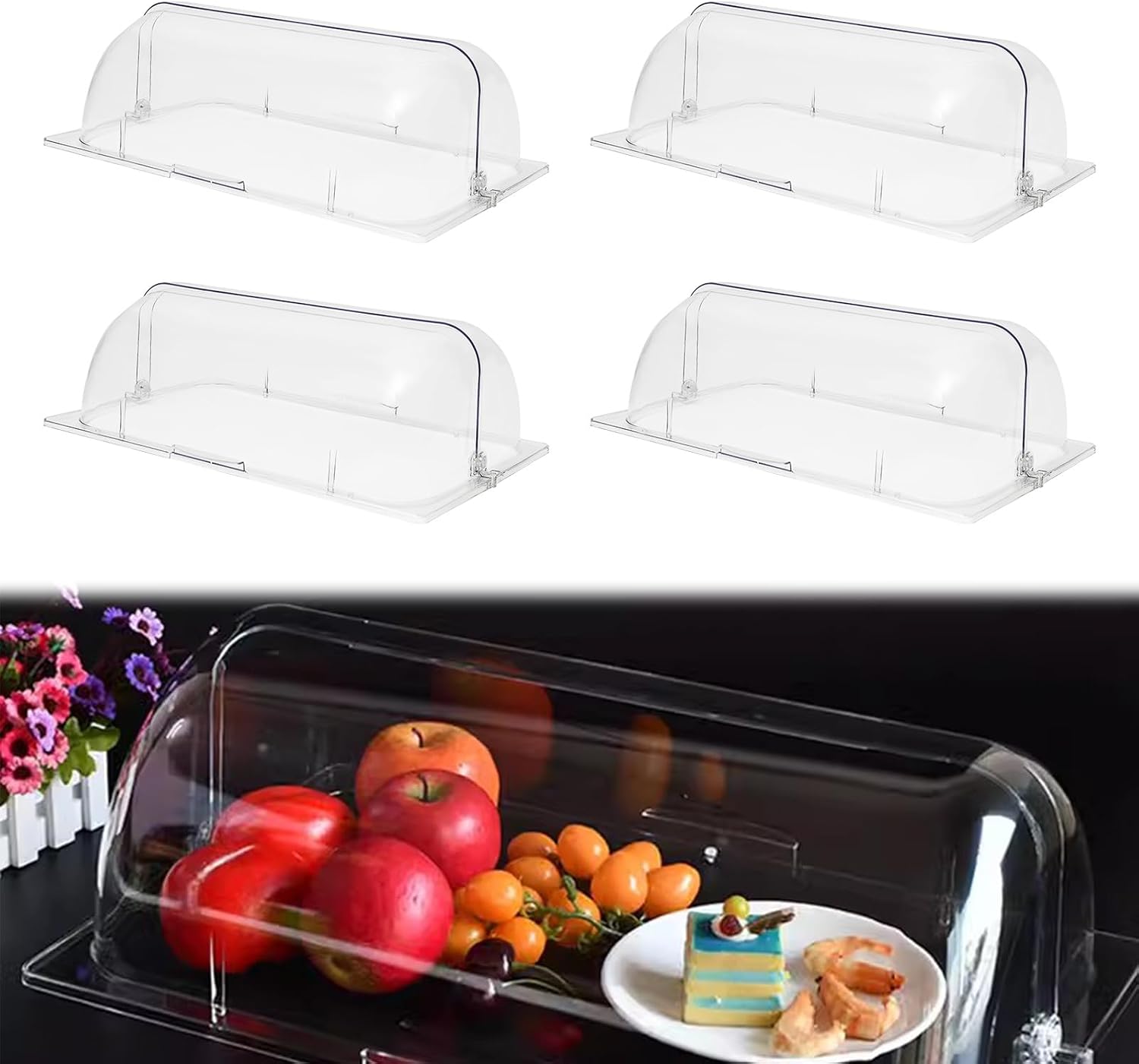 Klare Roll-top-abdeckungen, Rolltop-haube, 4pcs Rolltop Abdeckung Rolltophaube Haube Deckel Klar, Rechteckig, 53,5x33x18 Cm, Modern, Transparent, 4er-set Für Buffet Und Catering