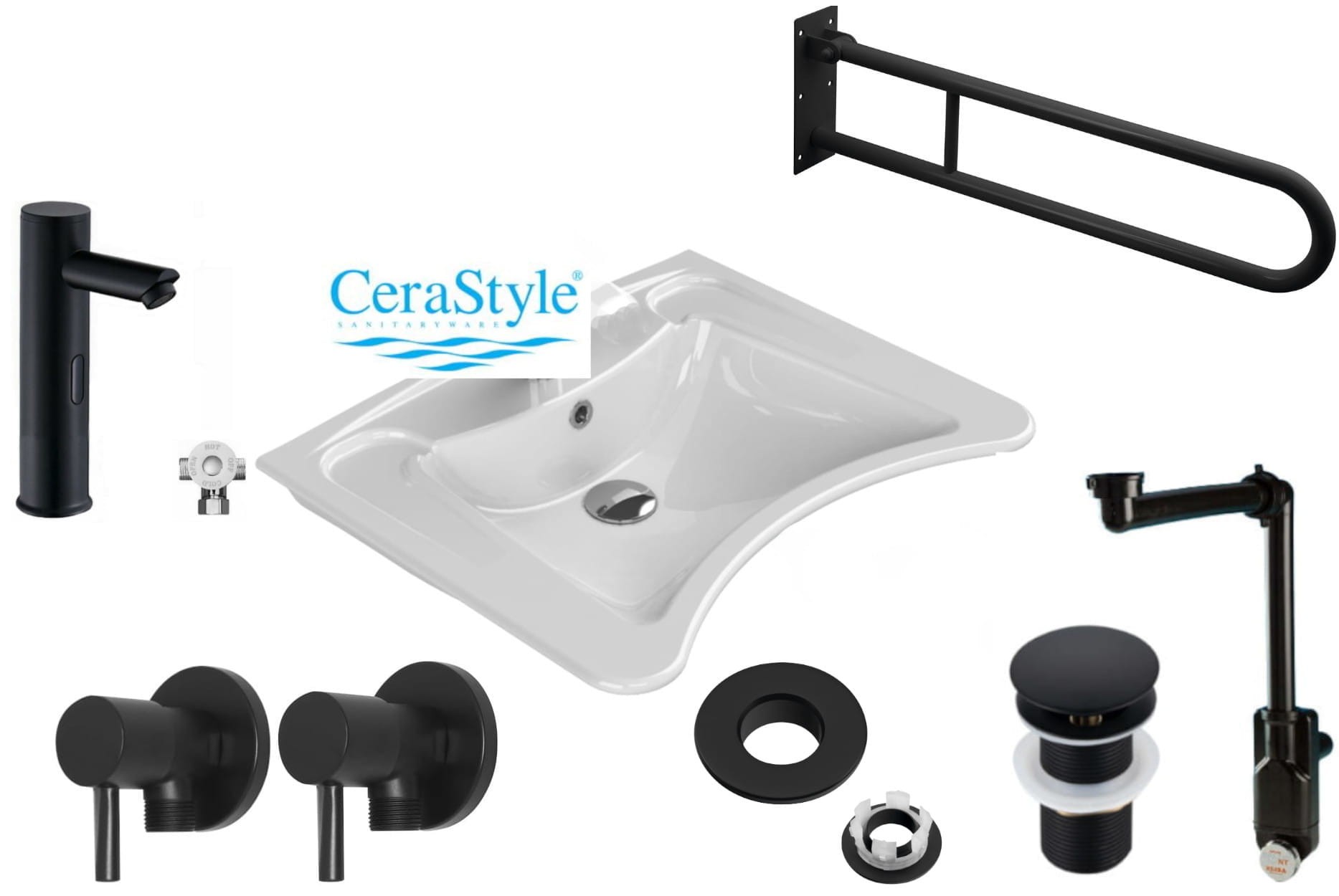 Waschbecken-set Mit Berührungsloser Armatur, Behindertengerecht Cerastyle 60x50 Cm