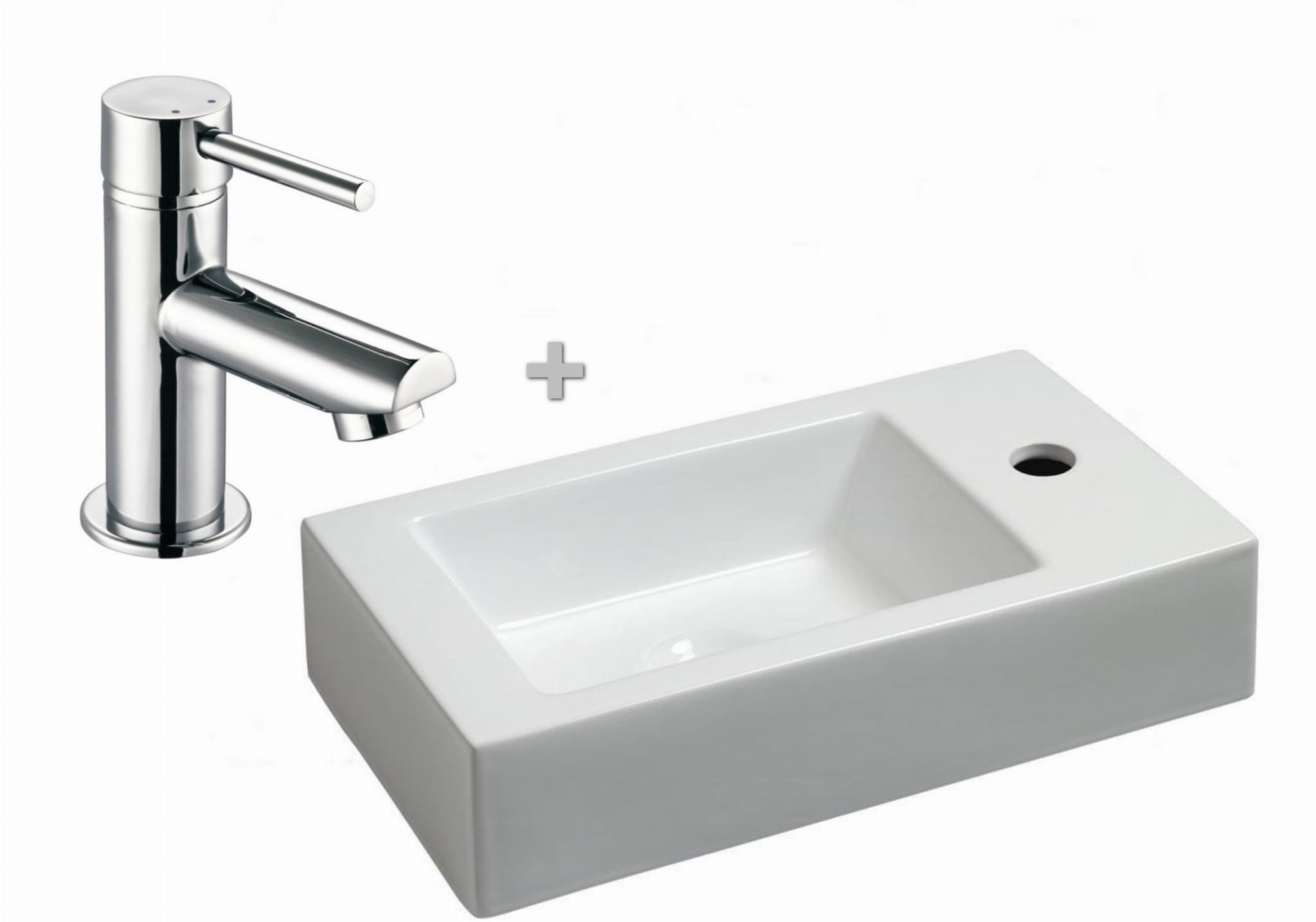 Waschbecken-set Mit Armatur Keramik Weiß Rhea 45,5x26 Cm