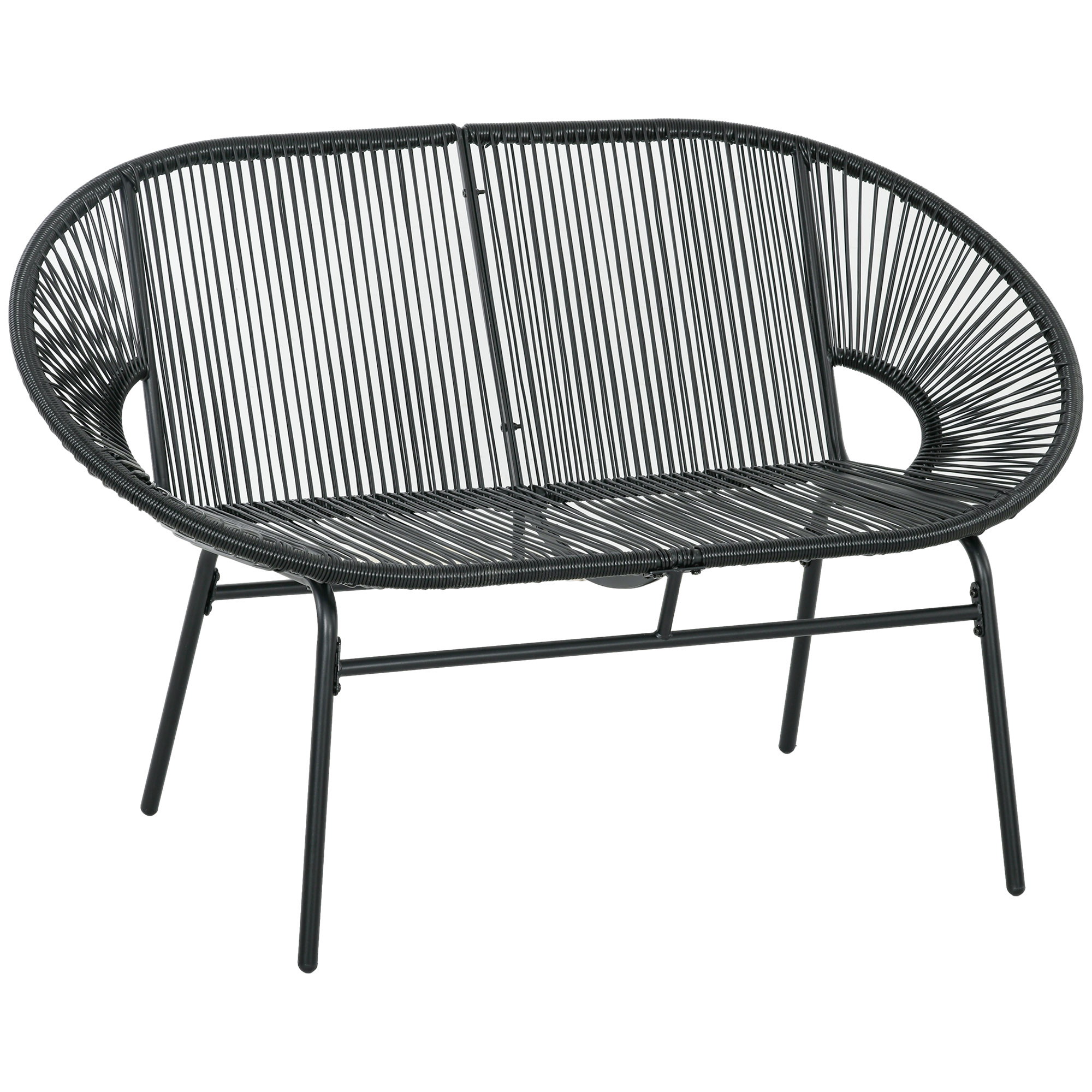 Elvmi Gartenbank 2-sitzer Mit Hoher Rückenlehne Und Geschwungenen Armlehnen, Stahl Und Pe-rattan, Schwarz