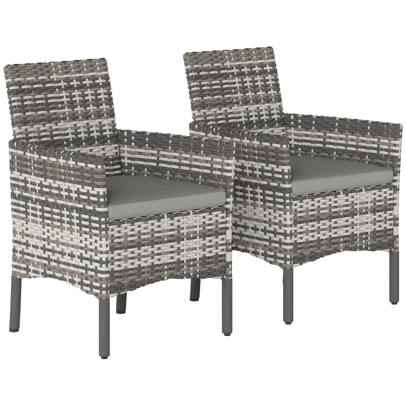 Elvmi 2er Set Gartenstühle Mit Kissen Und Waschbaren Bezügen, Rückenlehne Und Armlehnen, Stahl Und Pe-rattan, Grau