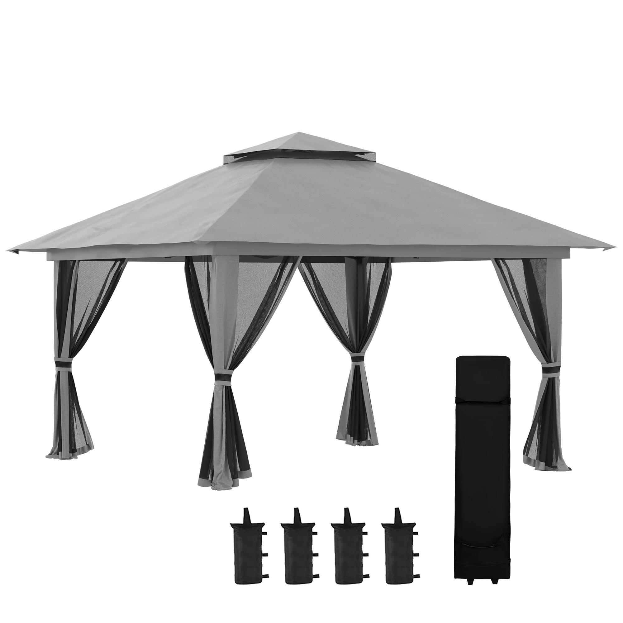 Elvmi Faltpavillon Mit Seitenwänden Und Belüftetem Höhenverstellbarem Dach Aus Eisen Dunkelgrau 392 X 392 X 283 Cm