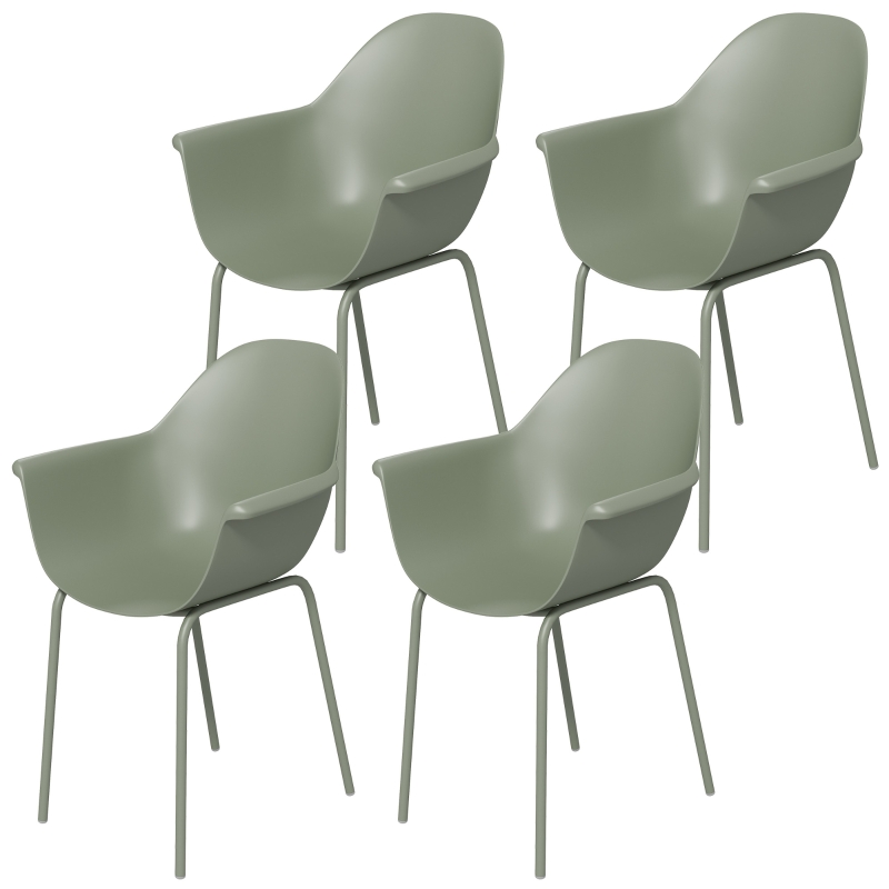 Elvmi Set Aus 4 Gartenstühlen Mit Rückenlehne Und Armlehnen Für Terrasse Und Balkon, Stahl Und Kunststoff, Grün