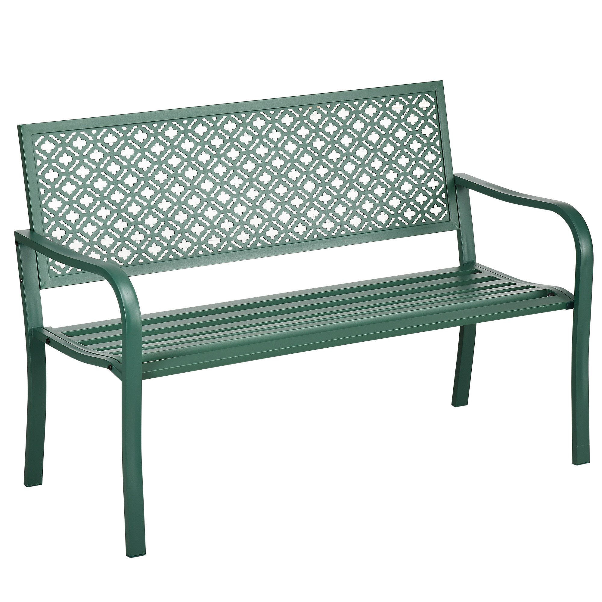 Elvmi Gartenbank Für 2 Personen Mit Rückenlehne Und Armlehnen, Blumenmuster, Stahl Dunkelgrün 127 X 63 X 83 Cm